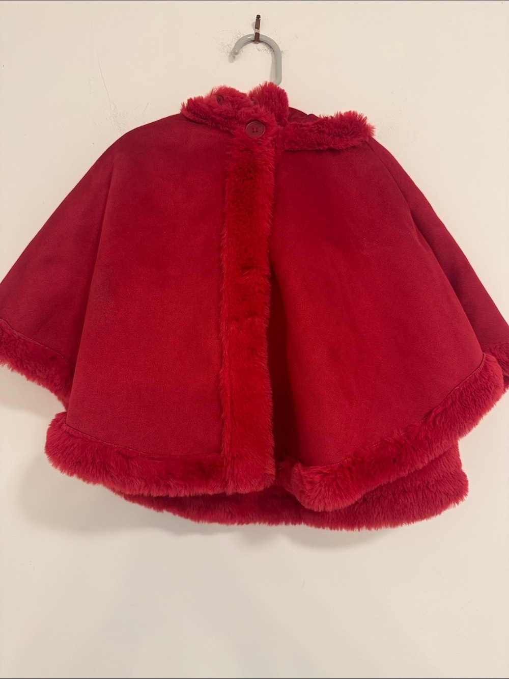 First Impressions Bright Red Faux-Fur Trim Cape